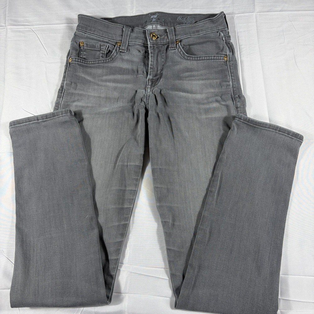 7 For All Mankind Slim Cigarette Jeans Womens 25 Gray Stretch Denim Mid Rise